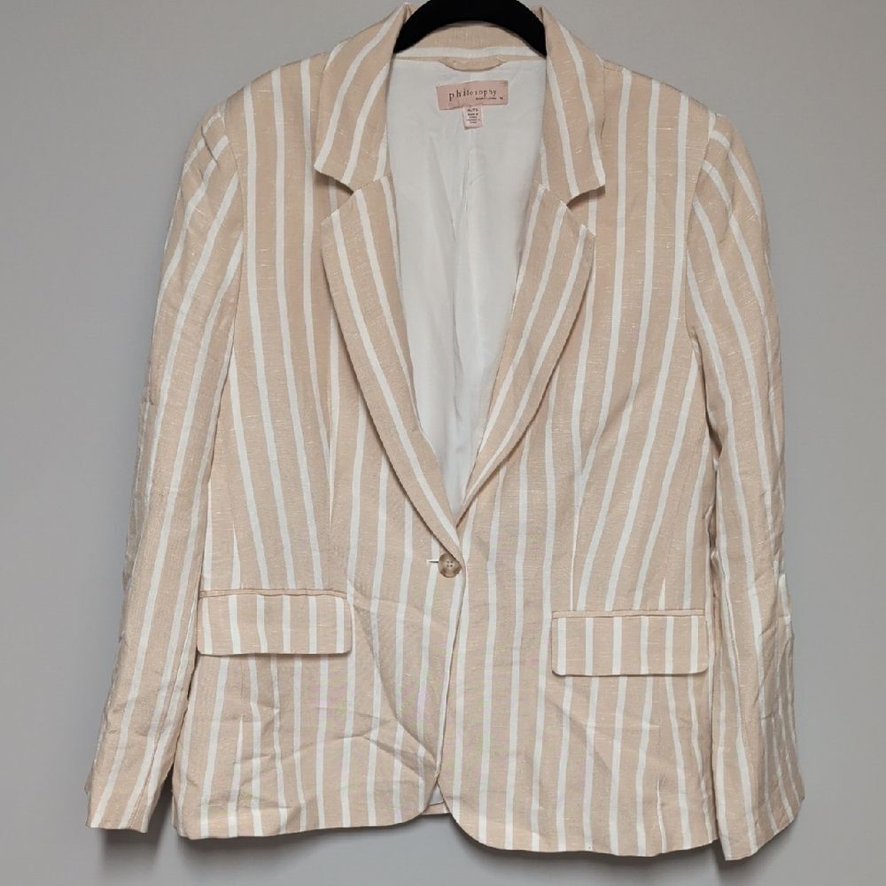 Philosophy Beige and White Striped Blazer